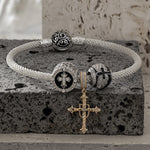 Sterling Silver XL Size The Eyes of God Charms Bracelet Set With Enamel In White Gold Plated For Men (Includes bracelet and all charms shown)