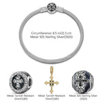 Sterling Silver XL Size The Eyes of God Charms Bracelet Set With Enamel In White Gold Plated For Men (Includes bracelet and all charms shown)