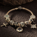 Sterling Silver XL Size Byzantine Court Charms Bracelet Set With Enamel In 14K Gold Plated For Men (Includes bracelet and all charms shown)