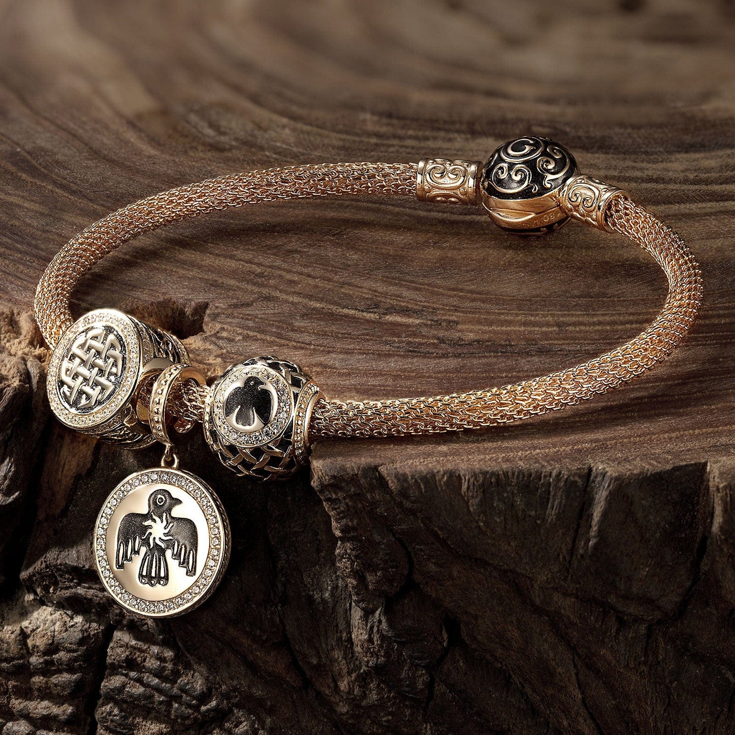 Sterling Silver XL Size Thundercloud Elf Charms Bracelet Set With Enamel In 14K Gold Plated For Men (Includes bracelet and all charms shown)
