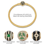 Sterling Silver XL Size StarDrive Charms Bracelet Set With Enamel In 14K Gold Plated For Men (Includes bracelet and all charms shown)