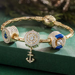 Sterling Silver The captain And His Sailors Charms Bracelet Set With Enamel In 14K Gold Plated (Includes bracelet and all charms shown)