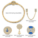 Sterling Silver The captain And His Sailors Charms Bracelet Set With Enamel In 14K Gold Plated (Includes bracelet and all charms shown)