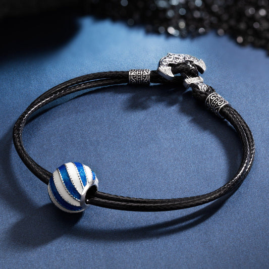 gona- Sterling Silver Surfing Leather Charms Bracelet Set With Enamel In White Gold Plated (Includes bracelet and all charms shown)