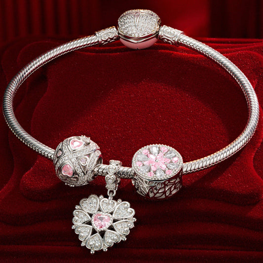 gona- Sterling Silver Dream Crystals Charms Bracelet Set With Enamel In White Gold Plated (Includes bracelet and all charms shown)