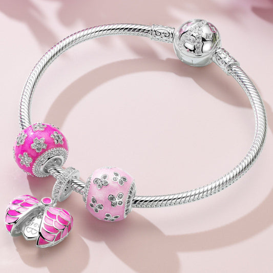 gona- Sterling Silver Barbie Love Charms Bracelet Set With Enamel In White Gold Plated (Includes bracelet and all charms shown)