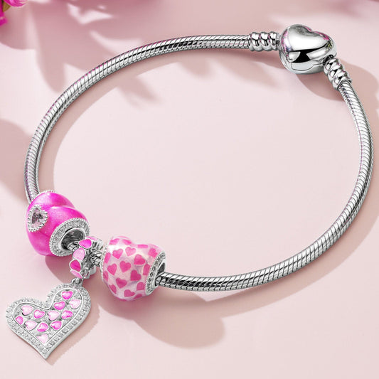 gona- Sterling Silver I Love Barbie Charms Bracelet Set With Enamel In White Gold Plated (Includes bracelet and all charms shown)