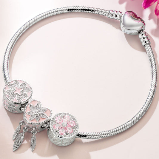 gona- Sterling Silver Girl In Her Prime Charms Bracelet Set With Enamel In White Gold Plated (Includes bracelet and all charms shown)