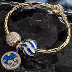 [💥As @anlena_ea's Pick] Sterling Silver Blue Ocean Waves Charms Bracelet Set With Enamel In 14K Gold Plated (Includes bracelet and all charms shown)