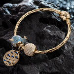 Sterling Silver Playful Narwhal Charms Bracelet Set With Enamel In 14K Gold Plated (Includes bracelet and all charms shown)