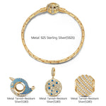 Sterling Silver Playful Narwhal Charms Bracelet Set With Enamel In 14K Gold Plated (Includes bracelet and all charms shown)