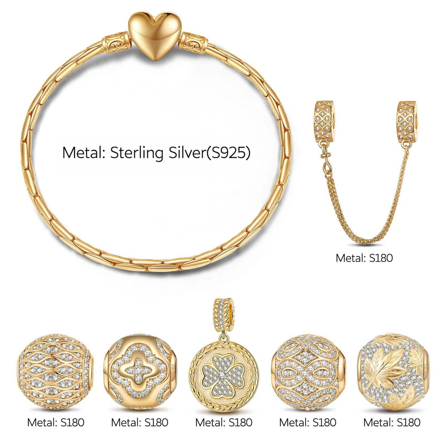 [💥As @svetlana_rusan's Pick] Sterling Silver Autumn Impressions Charms Bracelet Set In 14K Gold Plated (Includes bracelet and all charms shown)