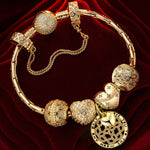 Sterling Silver Sweet Love Charms Bracelet Set In 14K Gold Plated (Includes bracelet and all charms shown)