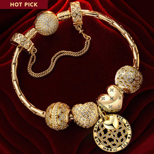 gon- Sterling Silver Sweet Love Charms Bracelet Set In 14K Gold Plated (Includes bracelet and all charms shown)