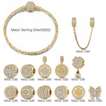 Sterling Silver The Garden Adventure Charms Bracelet Set With Enamel In 14K Gold Plated (Includes bracelet and all charms shown)