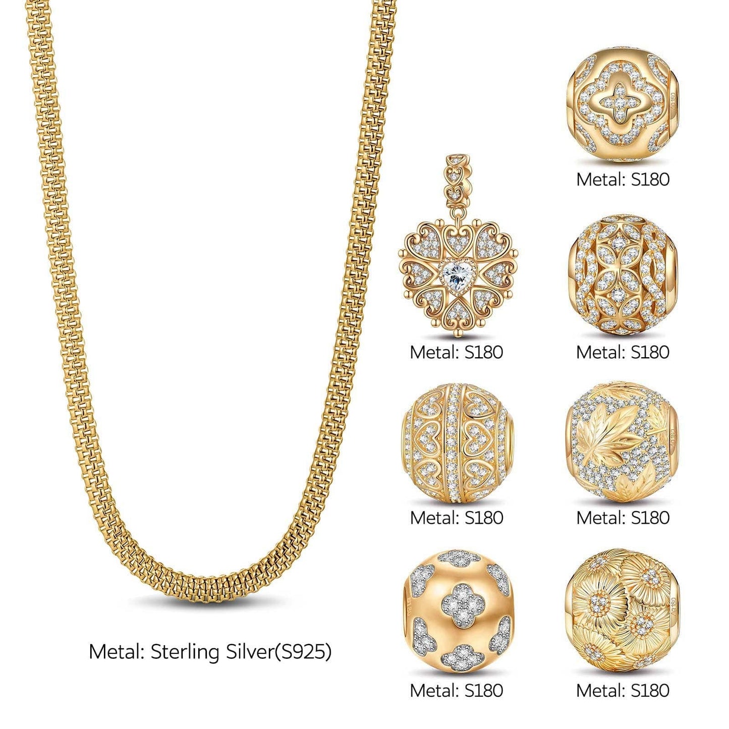 Sterling Silver Autumn Garden Necklace Set With Enamel In 14K Gold Plated