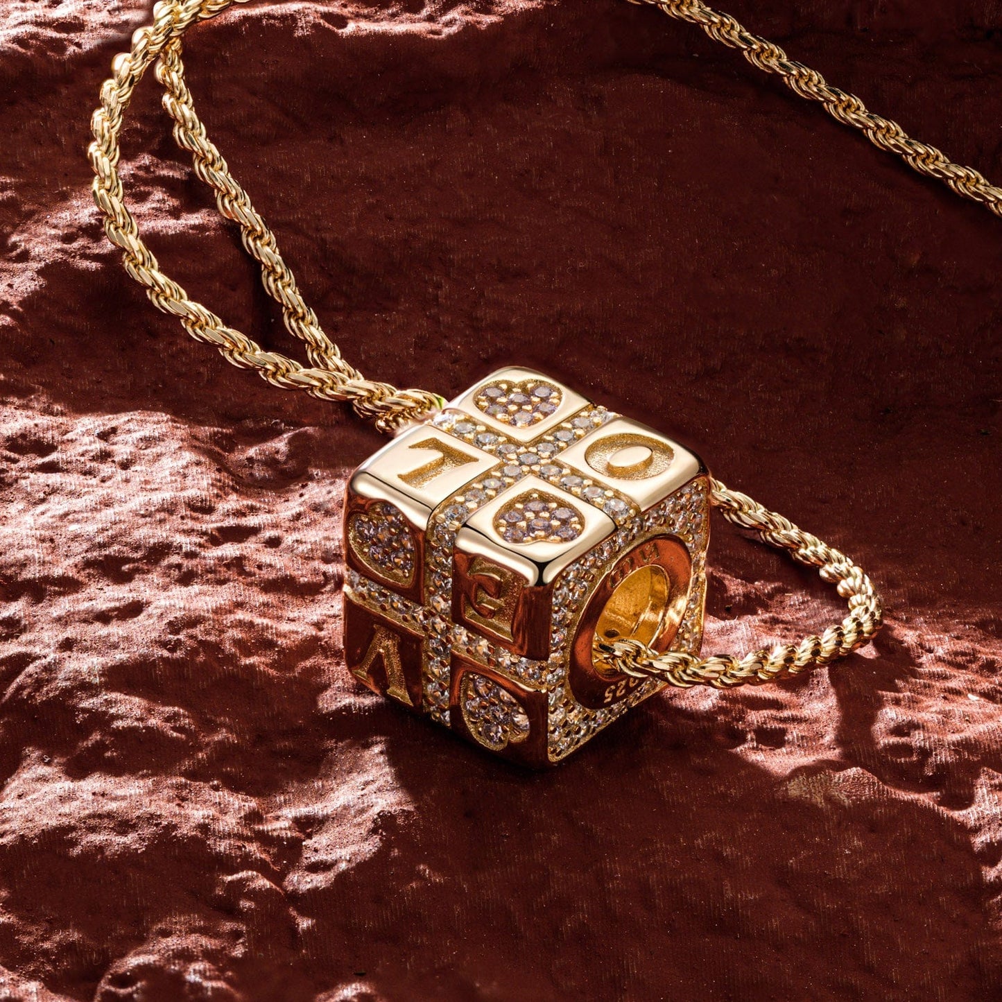 Sterling Silver Love Cube Necklace Set In 14K Gold Plated