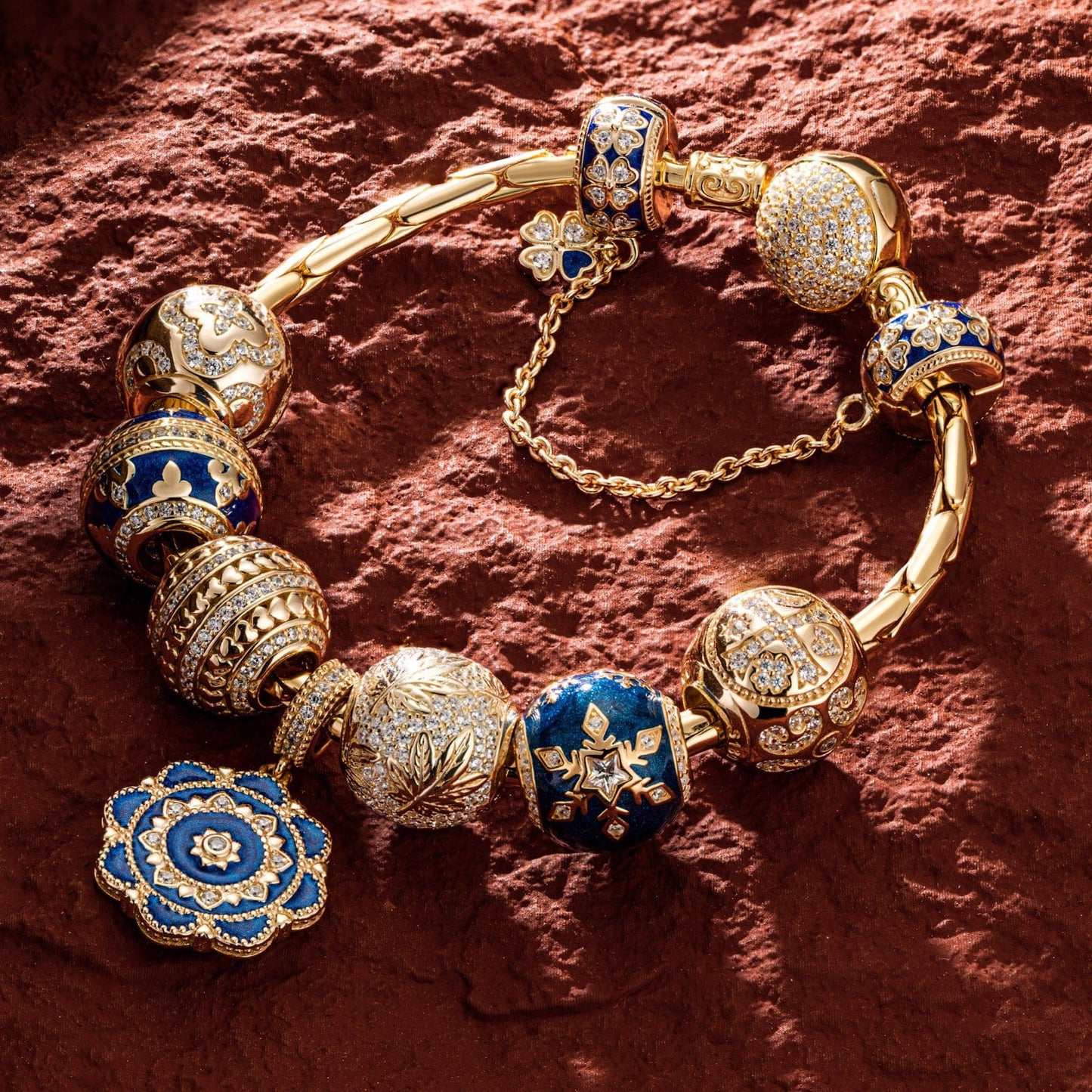 Sterling Silver Versailles Ball Charms Bracelet Set With Enamel In 14K Gold Plated (Includes bracelet and all charms shown)