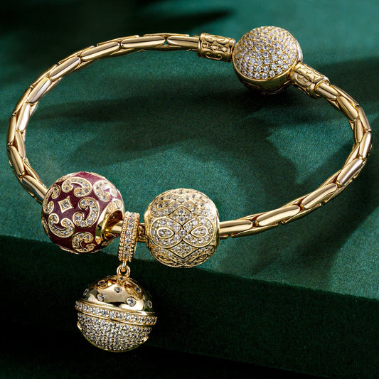 gona- Sterling Silver Lively Ball Charms Bracelet Set With Enamel In 14K Gold Plated (Includes bracelet and all charms shown)