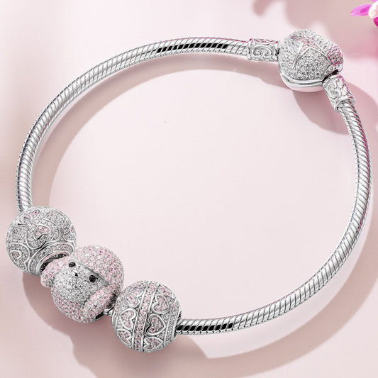 gona- Sterling Silver Cute Pet Paradise Charms Bracelet Set With Enamel In White Gold Plated (Includes bracelet and all charms shown)