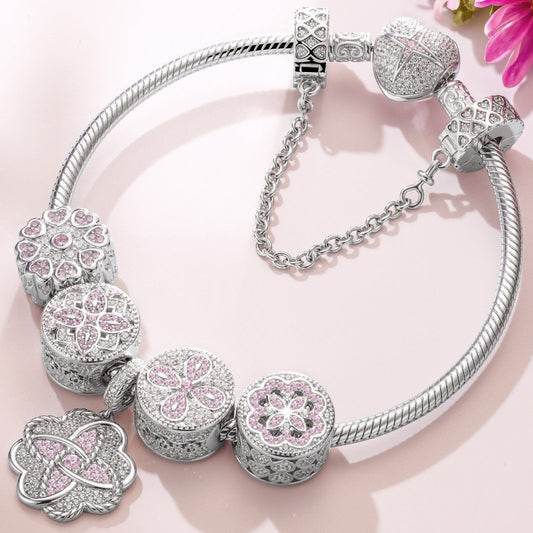 gona- Sterling Silver Lucky Clover Charms Bracelet Set In White Gold Plated (Includes bracelet and all charms shown)