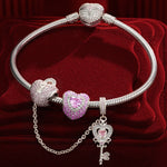 Sterling Silver Romantic Love Charms Bracelet Set With Enamel In White Gold Plated (Includes bracelet and all charms shown)