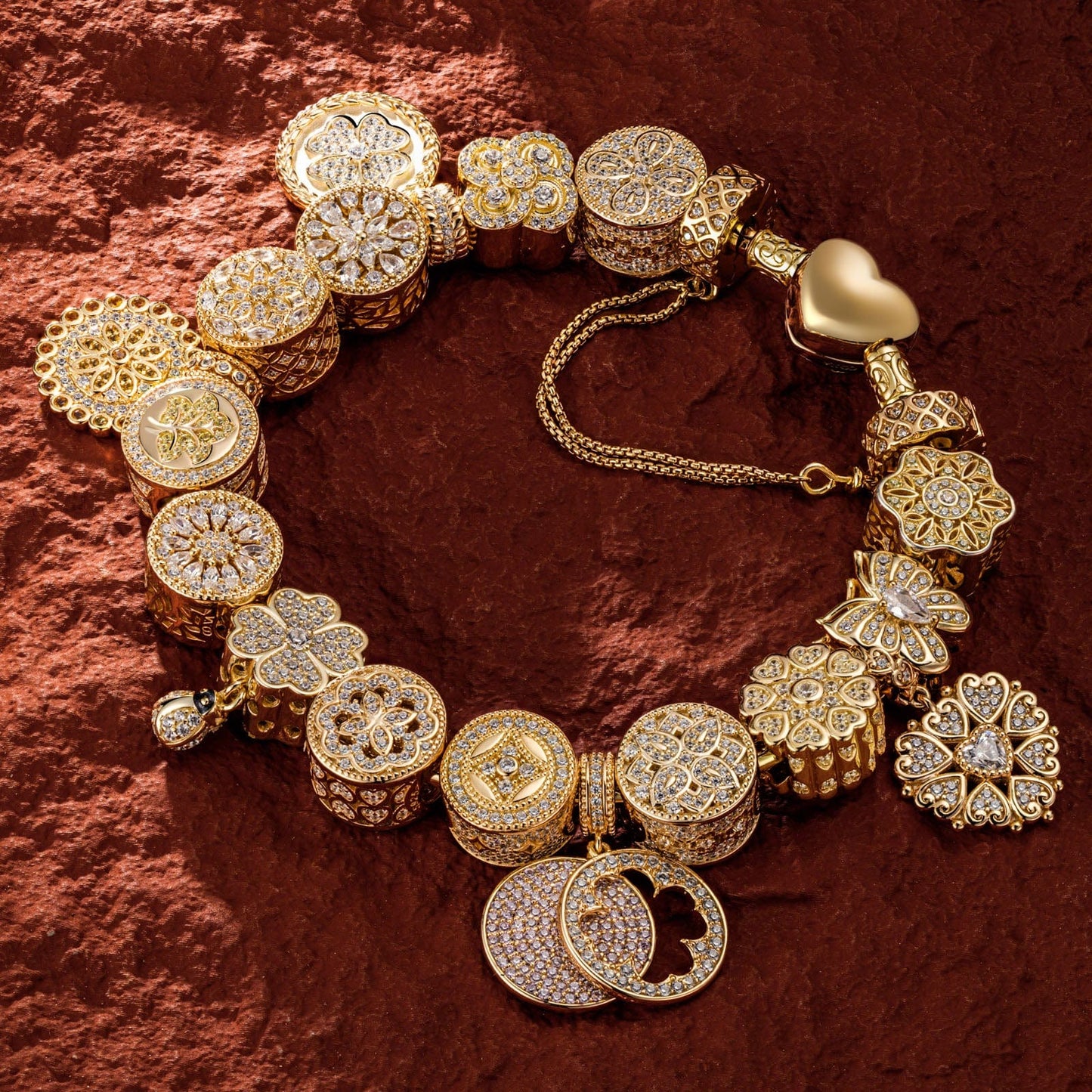 Sterling Silver Versailles Gardens Charms Bracelet Set With Enamel In 14K Gold Plated (Includes bracelet and all charms shown)