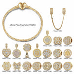 Sterling Silver Versailles Gardens Charms Bracelet Set With Enamel In 14K Gold Plated (Includes bracelet and all charms shown)