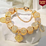 Sterling Silver A Journey Through Time Charms Bracelet Set In 14K Gold Plated (Includes bracelet and all charms shown)