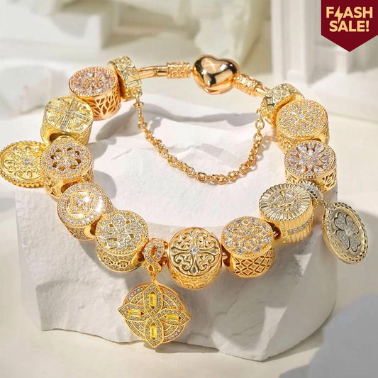 gona- Sterling Silver A Journey Through Time Charms Bracelet Set In 14K Gold Plated (Includes bracelet and all charms shown)