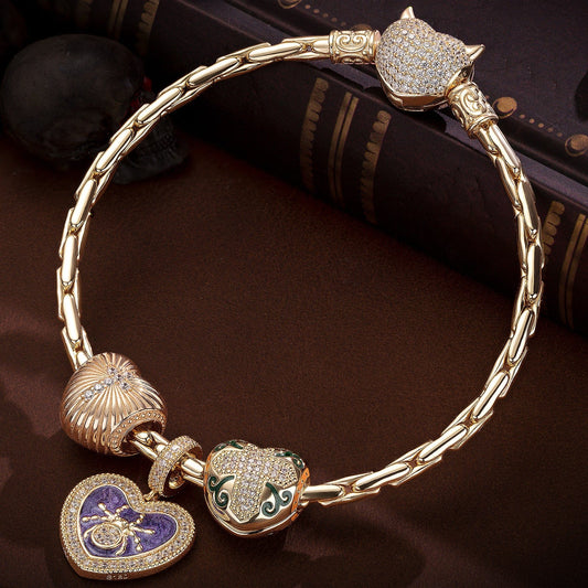 gona- Sterling Silver Miss Spider and the Cross Charms Bracelet Set With Enamel In 14K Gold Plated (Includes bracelet and all charms shown)