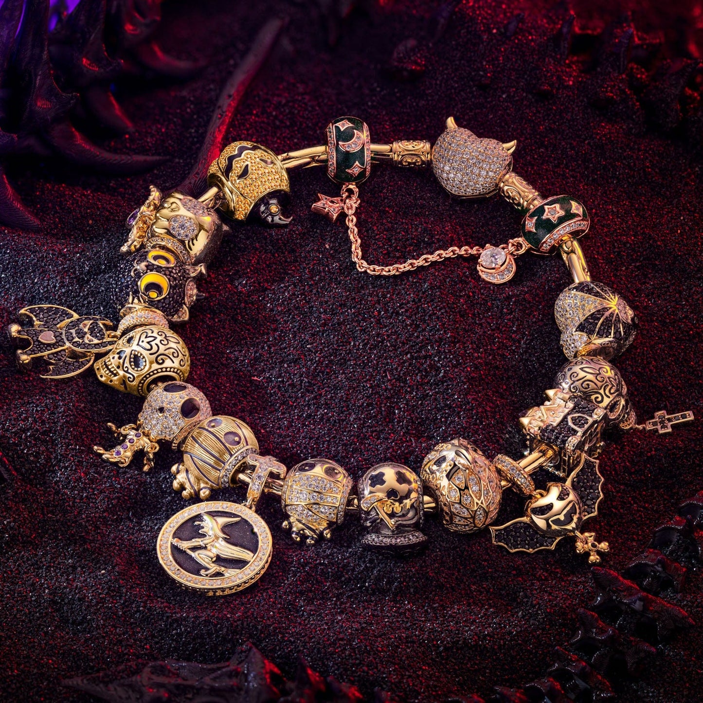 Sterling Silver The Lost Ghostdom Charms Bracelet Set With Enamel In 14K Gold Plated (Includes bracelet and all charms shown)