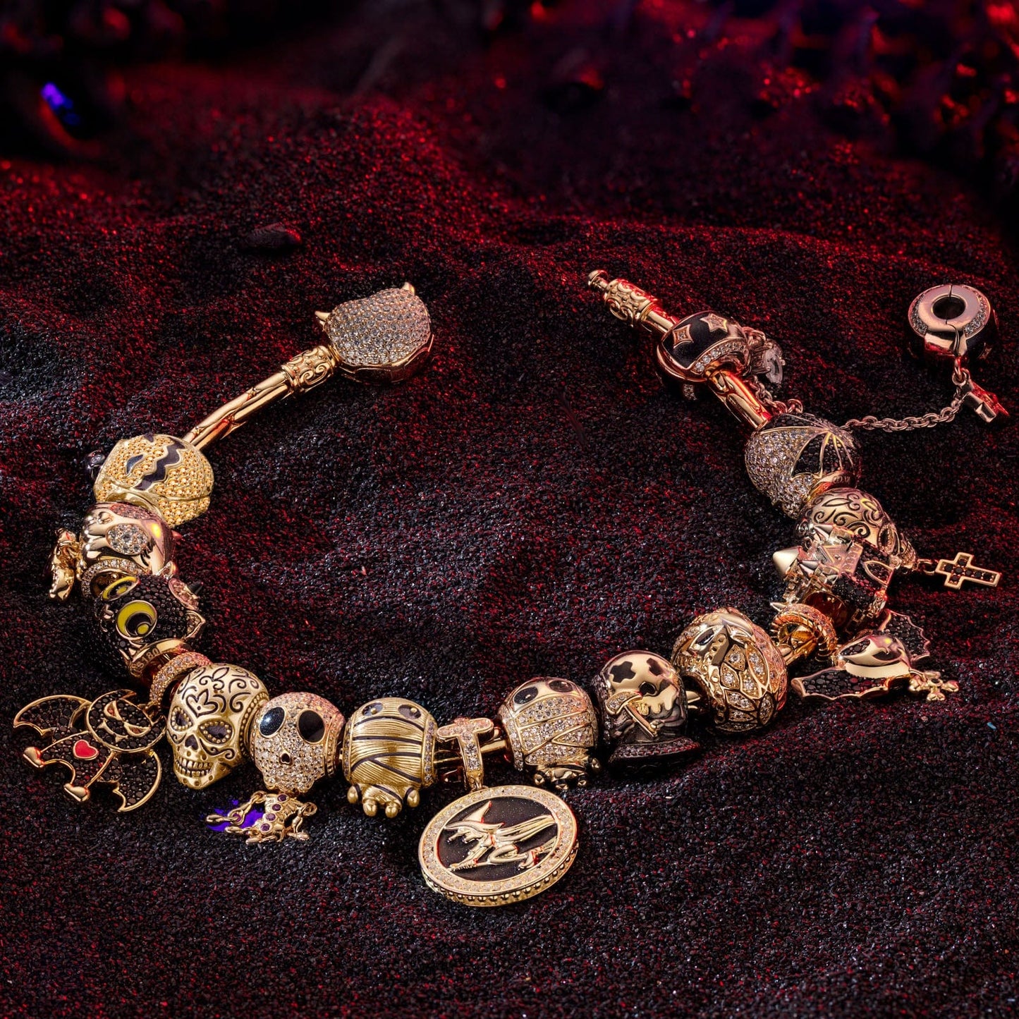 Sterling Silver The Lost Ghostdom Charms Bracelet Set With Enamel In 14K Gold Plated (Includes bracelet and all charms shown)