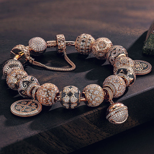 gona- Sterling Silver My Lord, My Glory Bamboo Chain Charms Bracelet Set With Enamel In Rose Gold Plated (Includes bracelet and all charms shown)