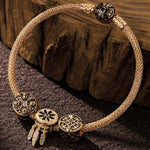 Sterling Silver Skull Runes XL Size Charms Bracelet Set With Enamel In 14K Gold Plated For Men (Includes bracelet and all charms shown)