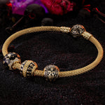 Sterling Silver Skeletal Remnants XL Size Charms Bracelet Set With Enamel In 14K Gold Plated For Men (Includes bracelet and all charms shown)