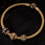 Sterling Silver Skeletal Remnants XL Size Charms Bracelet Set With Enamel In 14K Gold Plated For Men (Includes bracelet and all charms shown)