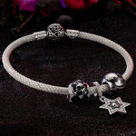 Sterling Silver Conflict and Balance XL Size Charms Bracelet Set With Enamel In White Gold Plated For Men (Includes bracelet and all charms shown)