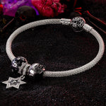 Sterling Silver Conflict and Balance XL Size Charms Bracelet Set With Enamel In White Gold Plated For Men (Includes bracelet and all charms shown)