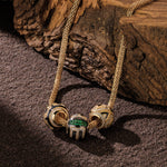 Sterling Silver Geometric Cyber XL Size Charms Necklace Set With Enamel In 14K Gold Plated For Men