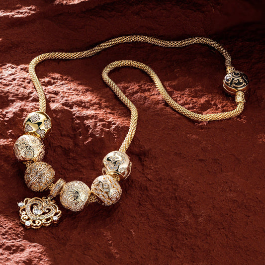 gona- Sterling Silver The Queen In Autumn Garden Necklace Set With Enamel In 14K Gold Plated