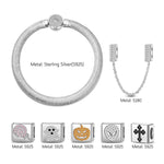 Sterling Silver Halloween Trick Rectangular Charms Bracelet Set With Enamel In White Gold Plated (Includes bracelet and all charms shown)