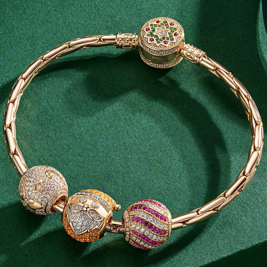 gona- Sterling Silver Santa's Presents Charms Bracelet Set In 14K Gold Plated (Includes bracelet and all charms shown)
