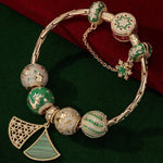 Cyber Monday Limited Special - Sterling Silver Snowflakes and Reindeer Charms Bracelet Set With Enamel In 14K Gold Plated (Includes bracelet and all charms shown)