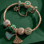 Cyber Monday Limited Special - Sterling Silver Snowflakes and Reindeer Charms Bracelet Set With Enamel In 14K Gold Plated (Includes bracelet and all charms shown)