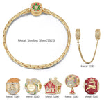 Sterling Silver Santa's Workshop Charms Bracelet Set With Enamel In 14K Gold Plated (Includes bracelet and all charms shown)