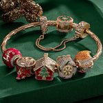 Sterling Silver Santa's Workshop Charms Bracelet Set With Enamel In 14K Gold Plated (Includes bracelet and all charms shown)
