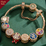 Sterling Silver Jolly Christmas Charms Bracelet Set With Enamel In 14K Gold Plated (Includes bracelet and all charms shown)