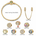 Sterling Silver Jolly Christmas Charms Bracelet Set With Enamel In 14K Gold Plated (Includes bracelet and all charms shown)