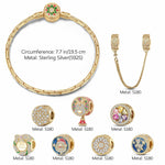 Sterling Silver Jolly Christmas Charms Bracelet Set With Enamel In 14K Gold Plated (Includes bracelet and all charms shown)